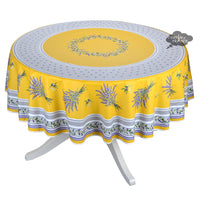 French Provencal tablecloth - Acrylic coated cotton, Spill-proof - 70" round - Lauris yellow | Tissus Toselli