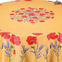 French Provencal tablecloth - Acrylic coated cotton, Spill-proof - 70" round - Poppies yellow | Tissus Toselli